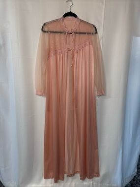 Vintage Formfit 1960s Pink Floral Nightgown Long Robe Sz S (10-12) Sheer Nylon
